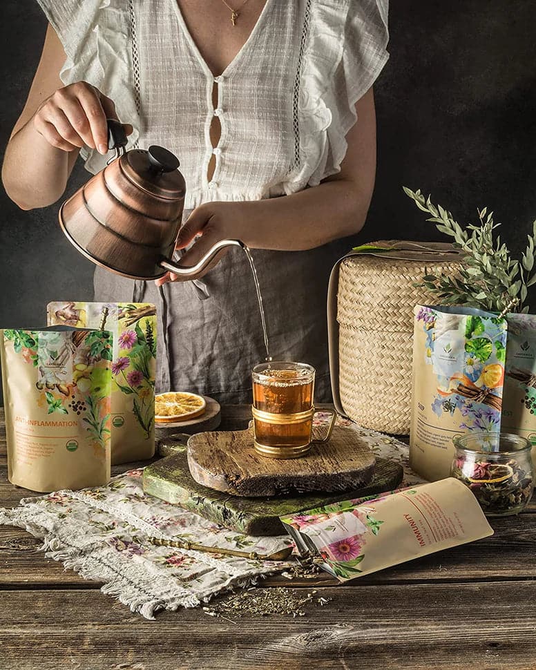 Tea Gardenika Loose Leaf Herbal Tea Gift Set, USDA Organic, Caffeine Free, Ayurvedic, Wellness & Immune Support 120+ Cups – 5 Pack    