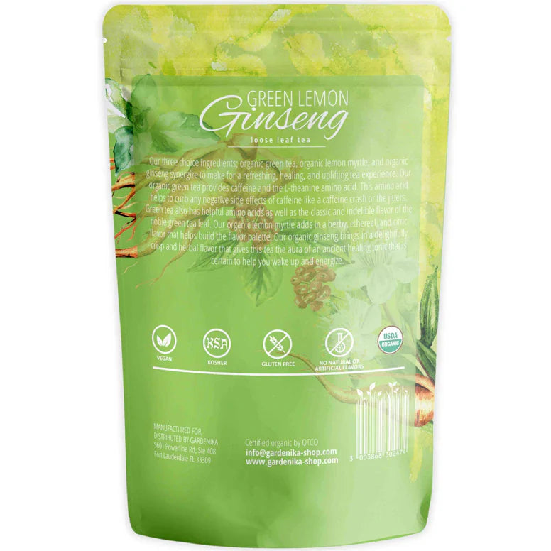 Tea Gardenika Green Lemon Ginseng Tea, Loose Leaf, USDA Organic, 55+ Cups – 4 Oz (113g)    