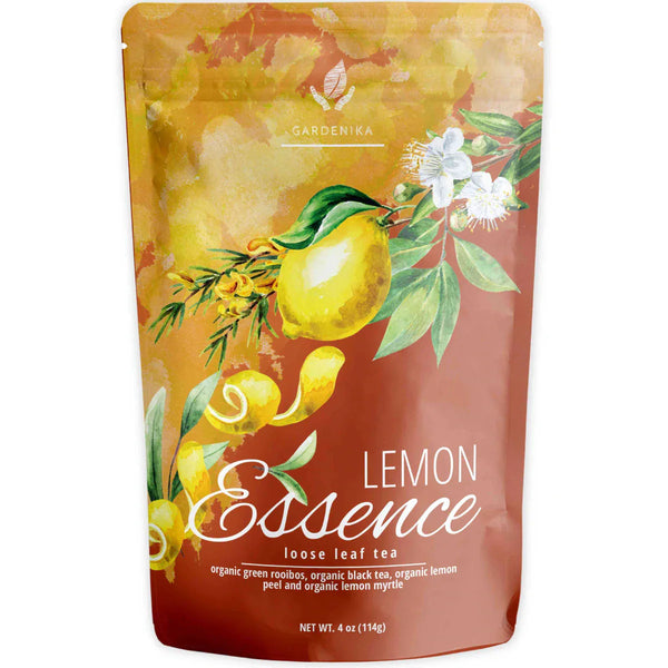 Tea Gardenika Lemon Essence Black Tea, Loose Leaf, USDA Organic, 55+ Cups – 4 Oz (113g)