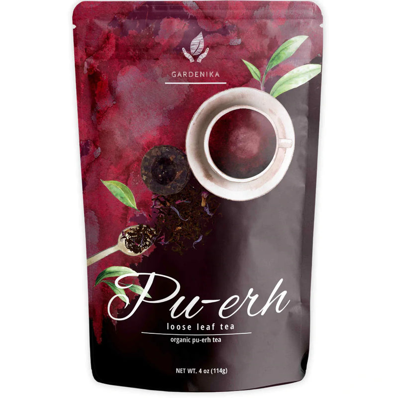 Tea Gardenika Pu-erh Tea, Loose Leaf, USDA Organic, Chinese Black, 55+ Cups – 4 Oz (113g)    