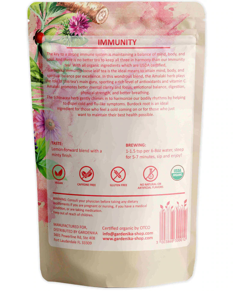 Tea Gardenika Immunity Loose Leaf Herbal Tea, USDA Organic, Caffeine Free - 4 oz (114g)    