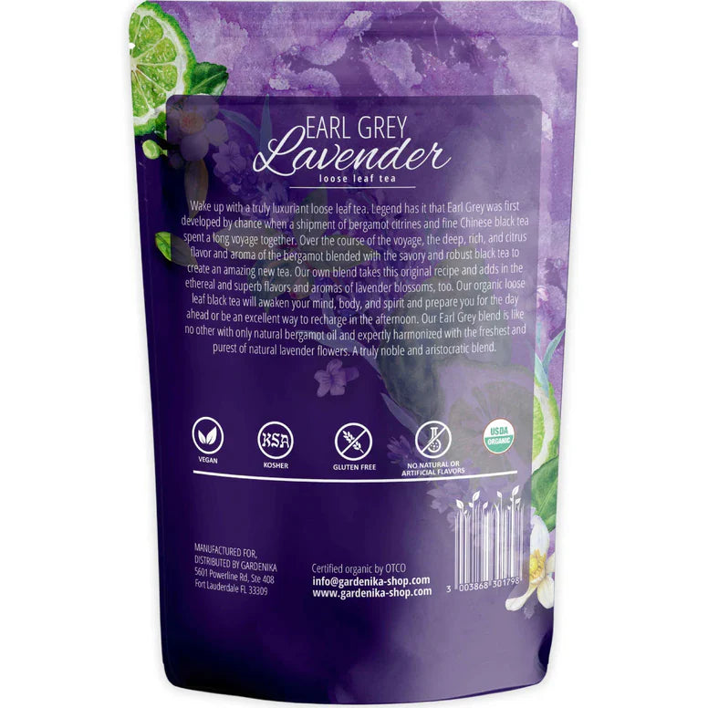 Tea Gardenika Earl Grey Lavender Tea, Loose Leaf, USDA Organic, 55+ Cups – 4 Oz (113g)    