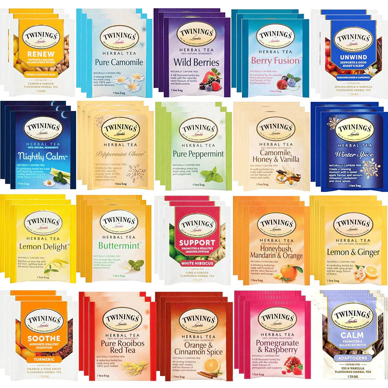 Tea Twinings Tea Sampler Gift Set Box - Herbal and Naturally Caffeine Free - 60 count, 20 Flavors    