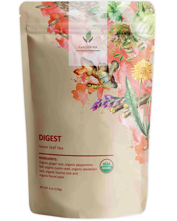 Tea Gardenika Digest Loose Leaf Herbal Tea, USDA Organic, Caffeine Free - 4 oz (114g)    