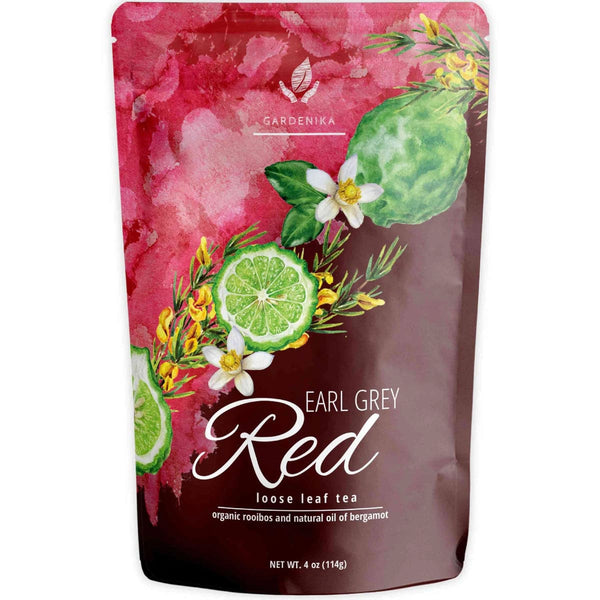 Tea Gardenika Earl Grey Red Tea, Loose Leaf, USDA Organic, Caffeine Free, 55+ Cups – 4 Oz (113g)    