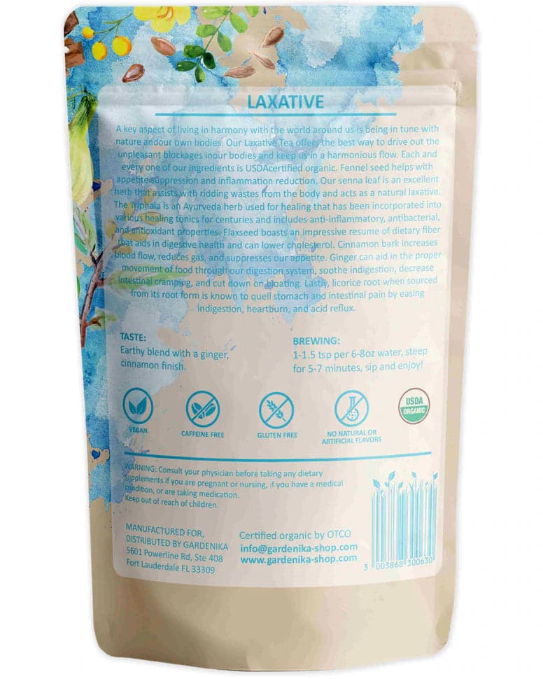 Tea Gardenika Laxative Loose Leaf Herbal Tea, USDA Organic, Caffeine Free - 4 oz (114g)    