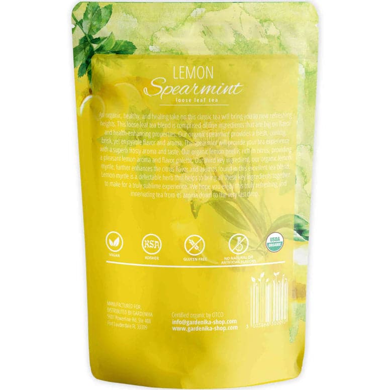 Tea Gardenika Lemon Spearmint Herbal Tea, Loose Leaf, USDA Organic, Caffeine Free, 55+ Cups – 4 Oz (113g)    