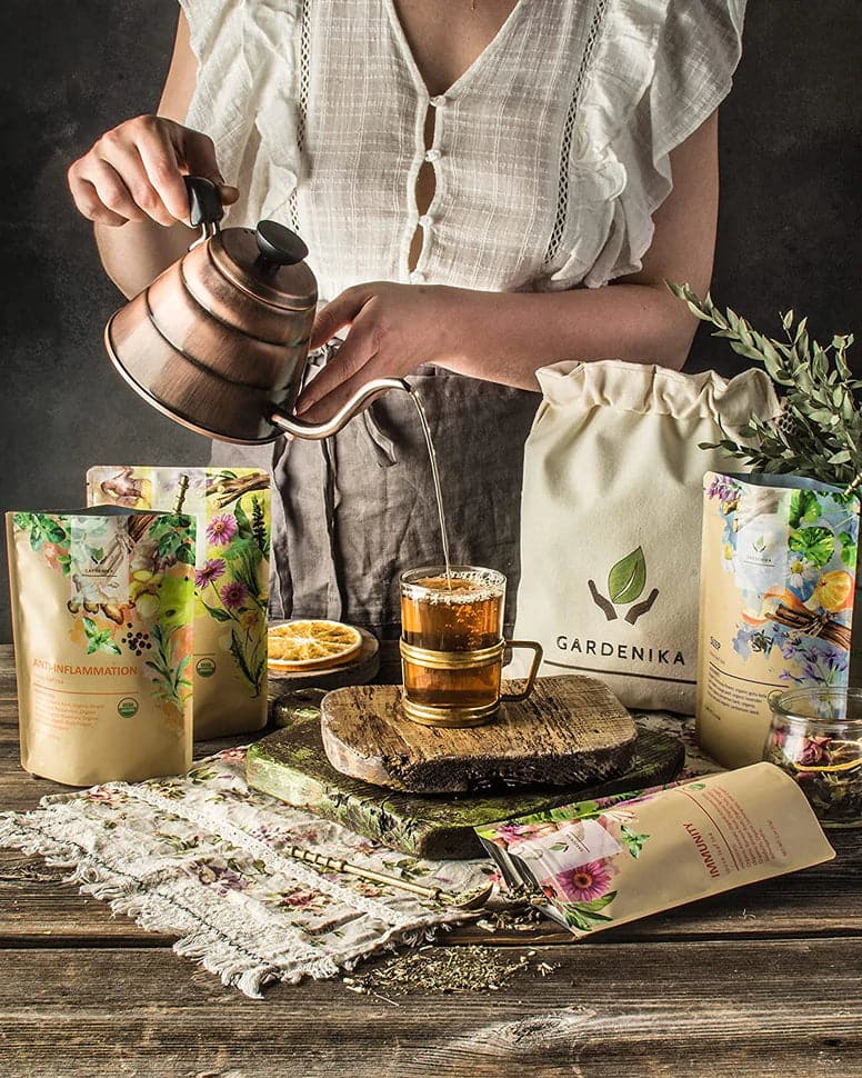 Tea Gardenika Loose Leaf Herbal Tea Gift Sampler, USDA Organic, Caffeine Free, 120+ Cups – 5 Pack    