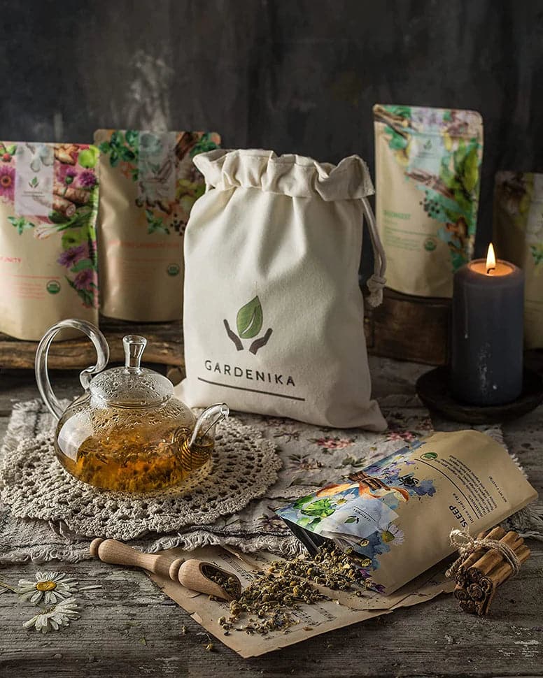 Tea Gardenika Loose Leaf Herbal Tea Gift Sampler, USDA Organic, Caffeine Free, 120+ Cups – 5 Pack    